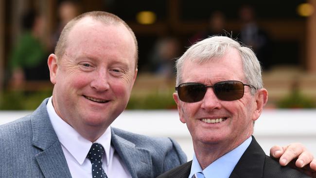 Team Hawkes, including co-trainers Wayne (left) and John, have a couple of promising horses kicking off their campaigns at Warwick Farm on Wednesday. Picture: AAP Image