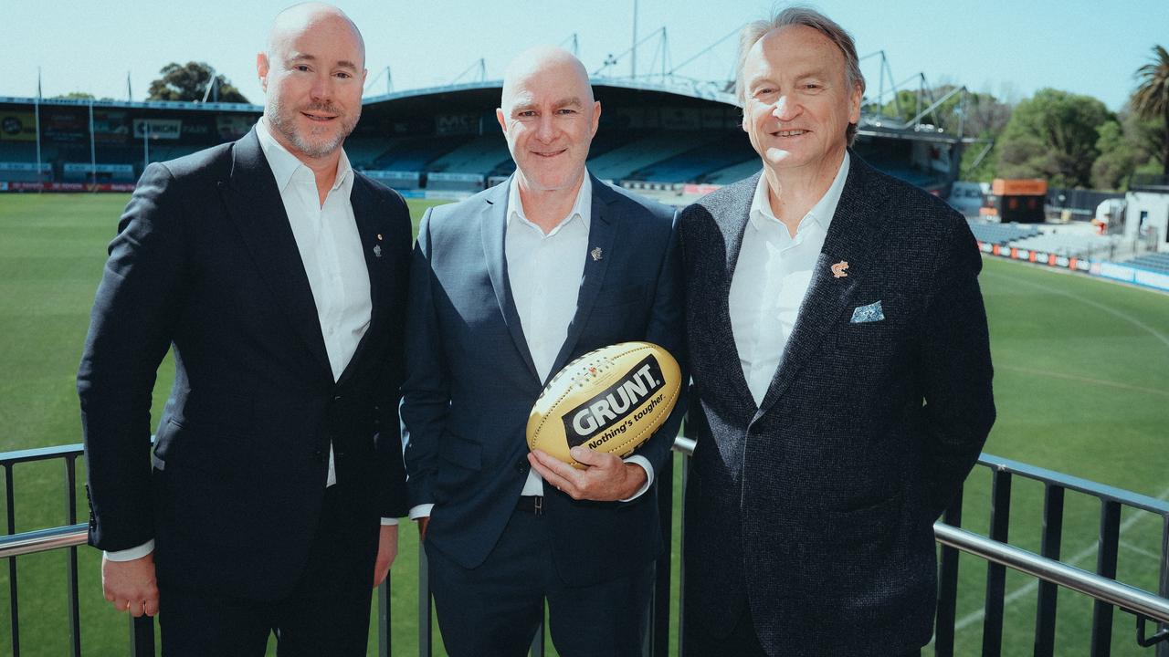 Carlton president Luke Sayers, new deputy CEO Graham Wright and CEO Brian Cook at Ikon Park. Pictures: Carlton FC