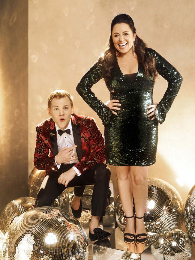 Shiny disco balls: Myf Warhurst and Joel Creasey host SBS’s Eurovision coverage