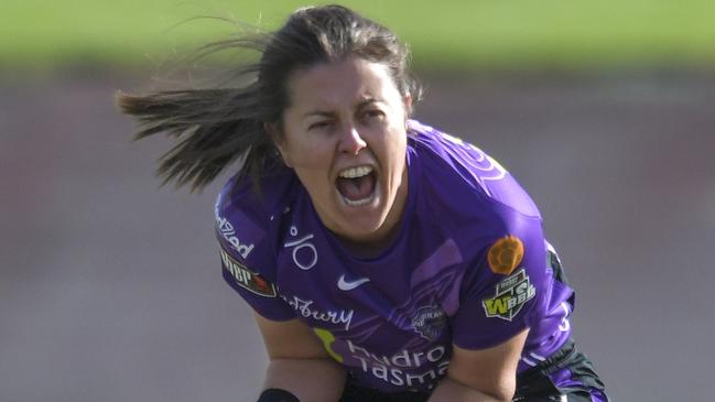Molly Strano celebrates a wicket for Hobart Hurricanes.