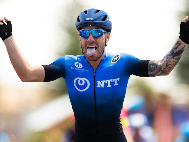 VICTOR HARBOR, AUSTRALIA - JANUARY 25: Arrival / Giacomo Nizzolo of Italy and Team NTT Pro Cycling / Celebration / during the 22nd Santos Tour Down Under 2020, Stage 5 a 149,1km stage from Glenelg to Victor Harbor / TDU / @tourdownunder / #UCIWT / on January 25, 2020 in Victor Harbor, Australia. (Photo by Daniel Kalisz/Getty Images)