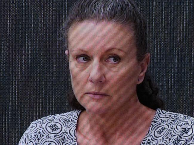 Kathleen Folbigg appears via video link during a convictions inquiry at the NSW Coroners Court, Sydney, Wednesday, May 1, 2019. An Inquiry continues into convictions of 