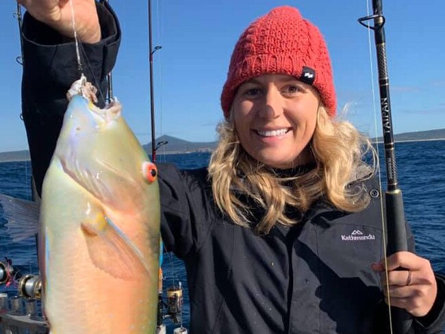 Kate again with one of two tuskfish she had for Tuesday on Silver Star with Reeltime Fishing Charters.