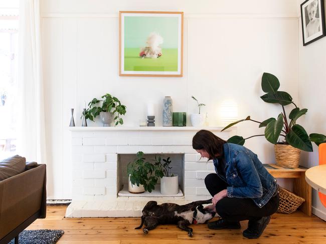 Suzy Pickles with Lily the Staffy. Picture by Anna Warr