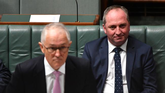 Deputy Prime Minister Barnaby Joyce has told former prime minister Malcolm Turnbull to stop acting like a ‘dipstick’ and rise above politics. Picture: AAP Image/Mick Tsikas