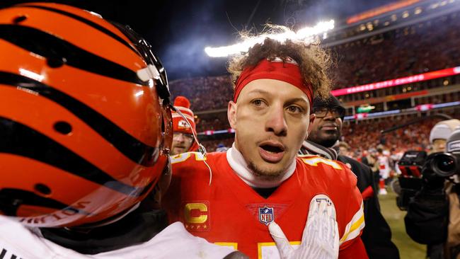 Patrick Mahomes celebrates victory. Photo by David Eulitt / GETTY IMAGES NORTH AMERICA / Getty Images via AFP