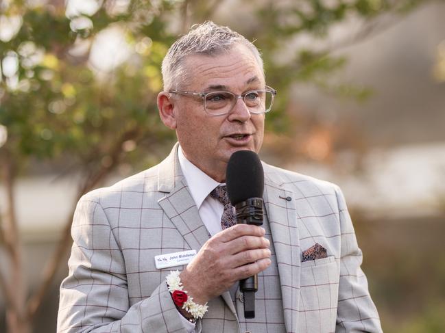 John Middleton celebrant MC has been crowned South Australia's best celebrant of 2024. Picture: Travis and Benny Wedding Photography