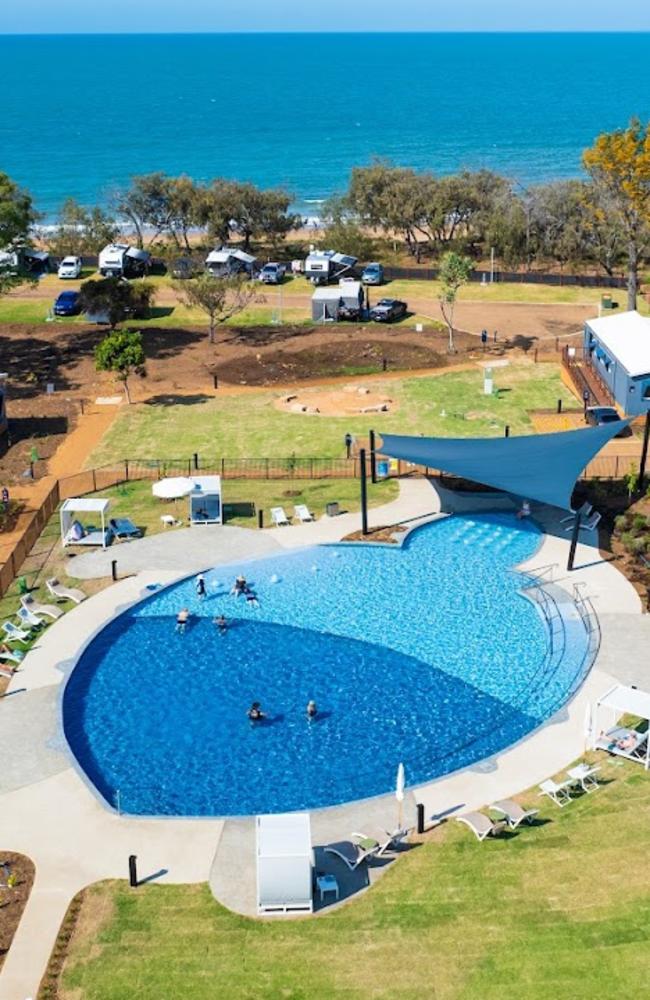 Turtle Sands, Coral Cove caravan park’s turtle shaped pool.