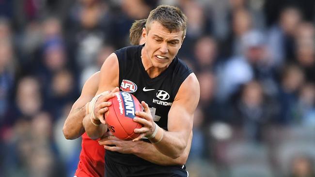 There was no stopping Patrick Cripps at Marvel Stadium. Picture: AAP