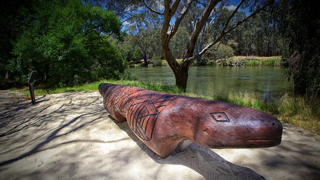 Goanna, an artwork on the Yindyamarra Sculptural Trail in Albury. Picture: Michael Griffin