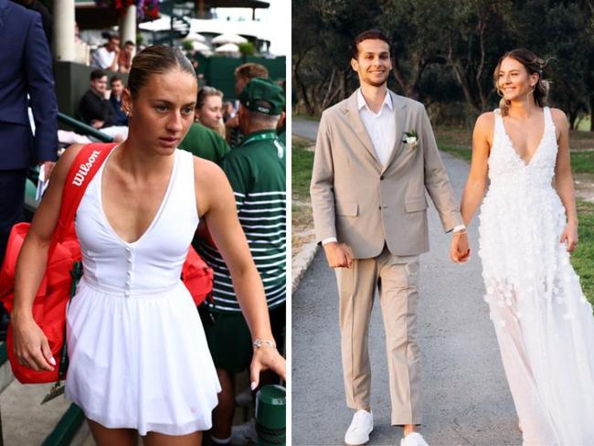 Marta Kostyuk in her wedding dress inspired Wimbledon dress. Photo: Getty Images/Instagram