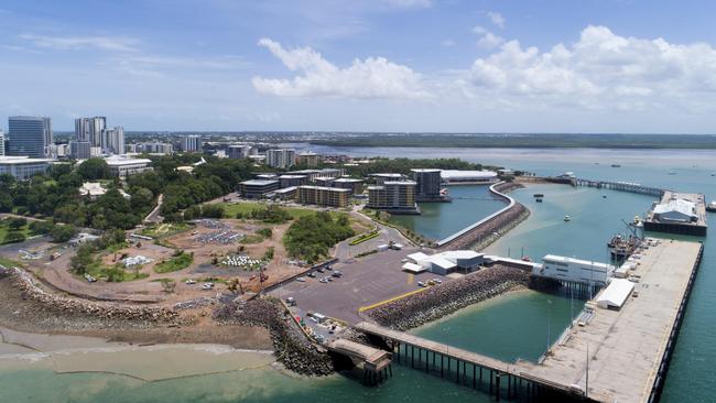 The construction site for the Westin hotel project, pictured in February. The future of the $200 million six-star luxury hotel project on the Darwin Waterfront is up in the air after Landbridge confirmed works on the project have been suspended for 12 months. Picture: Che Chorley