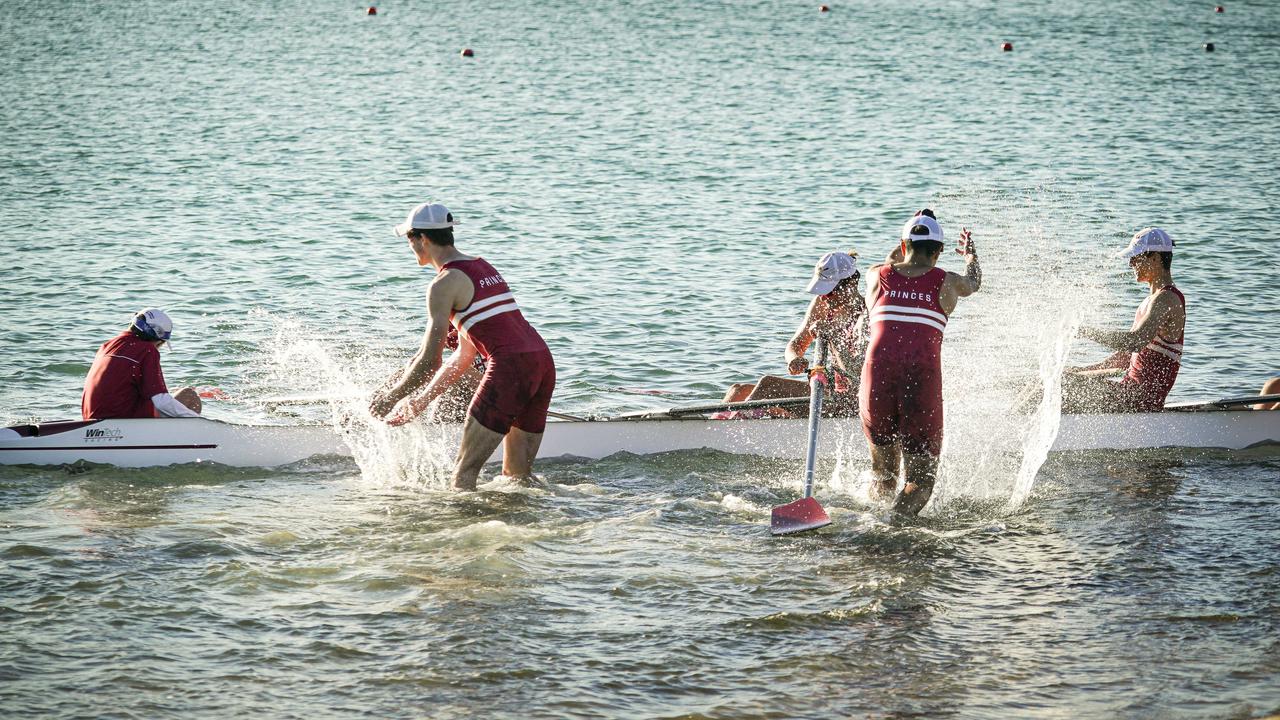 A shorter version of the Head Of The River regatta at West Lakes went ahead on Monday. Picture: AAP / Mike Burton