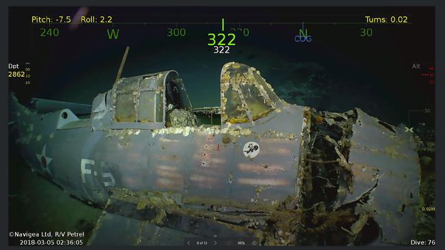 Remarkably preserved aircraft could be seen on the seabed bearing the five-pointed star insignia of the US Army Air Forces on their wings and fuselage. Picture: AFP