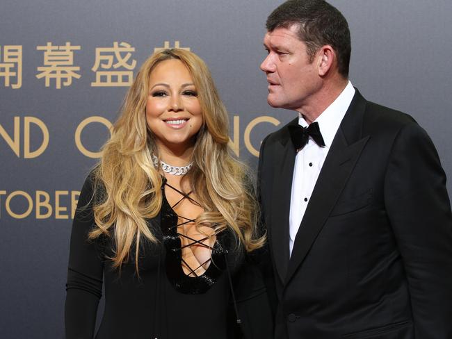 Australian casino mogul James Packer, right, is engaged to singer Mariah Carey. Picture: AP Photo/Kin Cheung