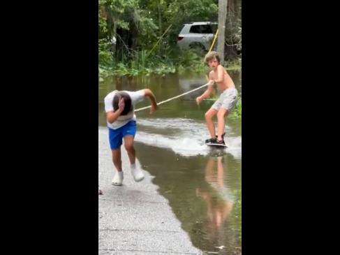 Genius kids prove they don't need a boat to wakeboard