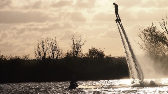 Nathan Millsteed from Landn Parks, flyboarding, one of the attractions that would be offered at Mannum’s proposed water park. Picture: Supplied