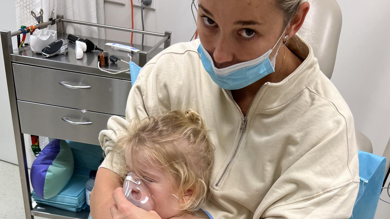 Jasmine Stefanovic with her daughter Harper in the hospital with RSV. Picture Supplied