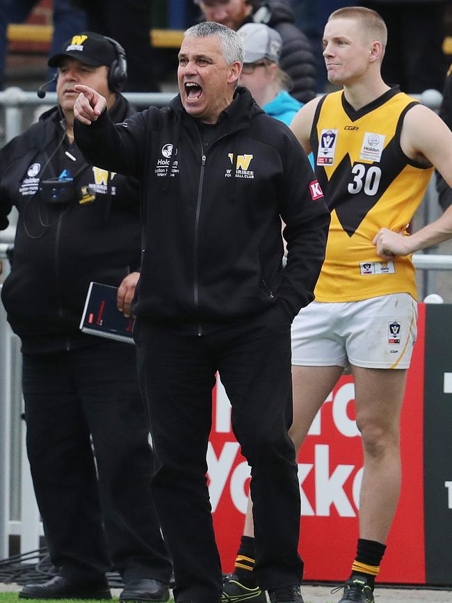 Mark Williams coaching at Werribee in 2019. Pic: Michael Klein.