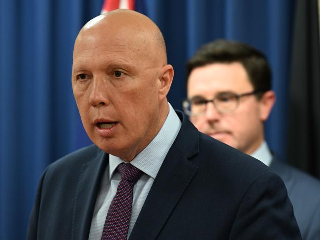 Peter Dutton and David Littleproud. Picture: Lyndon Mechielsen