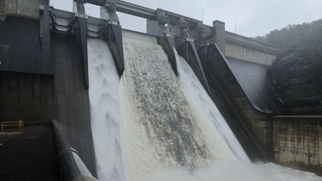 Warragamba Dam’s gates automatically open once it reaches full capacity, allowing storage levels to drop by 1m. Picture: WaterNSW