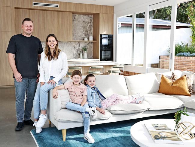 Chris and Ellyce Franke, with children Lachlan, 9, and Sophia, 6, are selling their home in Camp Hill. Pic Tara Croser.