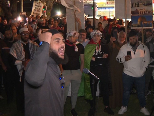 Sheik Ibrahim Dadoun at a rally showing support of Palestine, in Lakemba