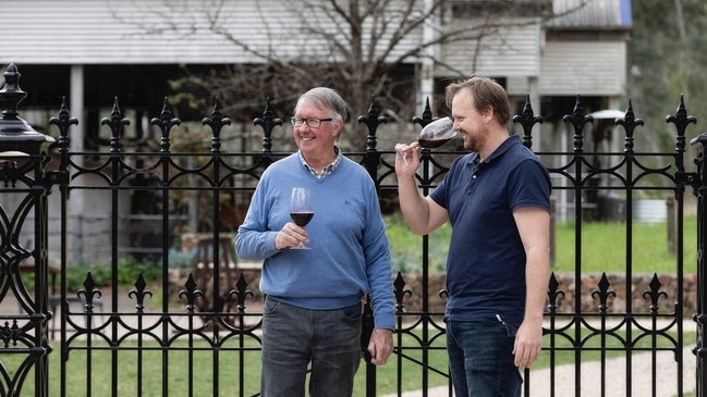 Andrew and Angus Mitchell enjoying a glass of Seven Hill Vineyard Cabernet Sauvignon. Source: Instagram.