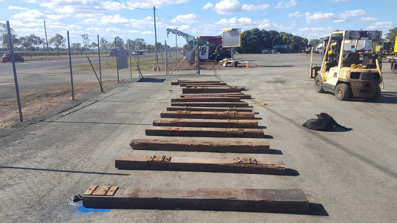 Preparations for the train to arrive at Dalby Machinery Centre on Thursday. Picture: Lachlan Berlin