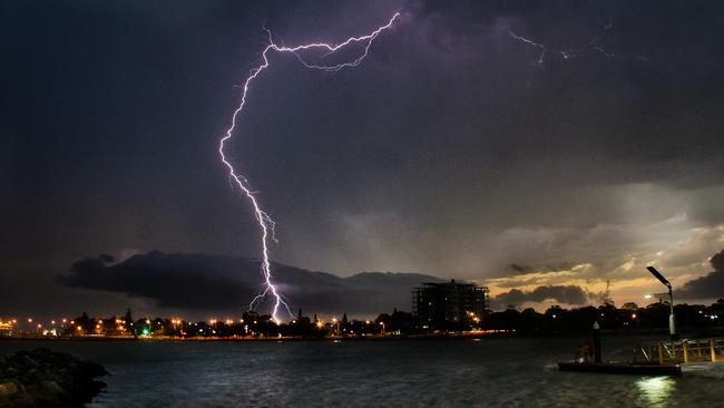 Lightning over Redcliffe, taken from Clontarf, picture: Cam Hines