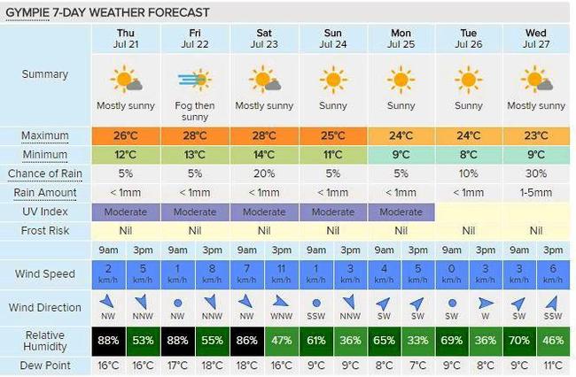 FORECAST: Gympie's seven day forecast courtesy of Weatherzone. Picture: Contributed