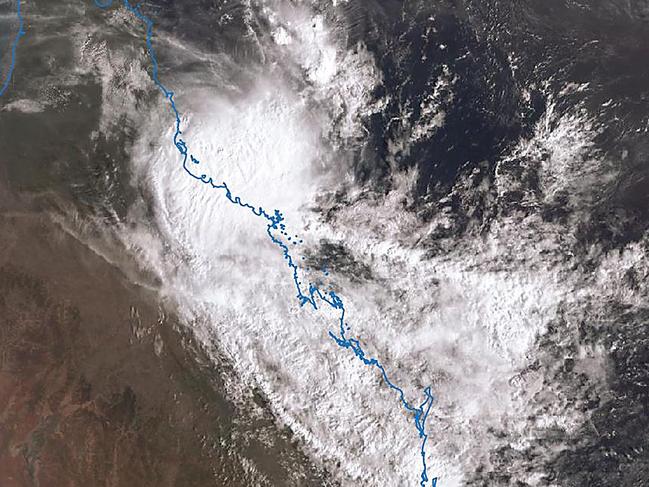 Ex Tropical Cyclone Owen exerges back onto the sea and starts to head down the coast. Pic BOM