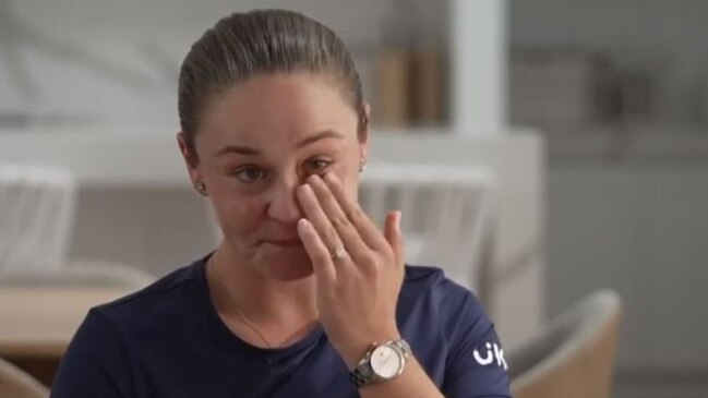 Ash Barty wipes away a tear as she announces her retirement from tennis. Picture: Instagram