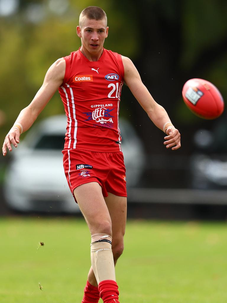 Simpkin has tipped towering defensive recruit Wil Dawson, one of the youngest players in the draft, to play senior football next year. Picture: Graham Denholm / Getty Images