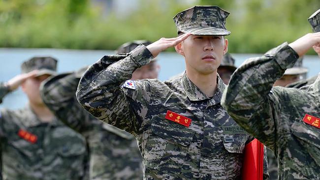 Republic of Korea Marine Corps shows Tottenham Hotspur's South Korean striker Son Heung-min during a basic military training. Picture: Republic of Korea Marine Corps