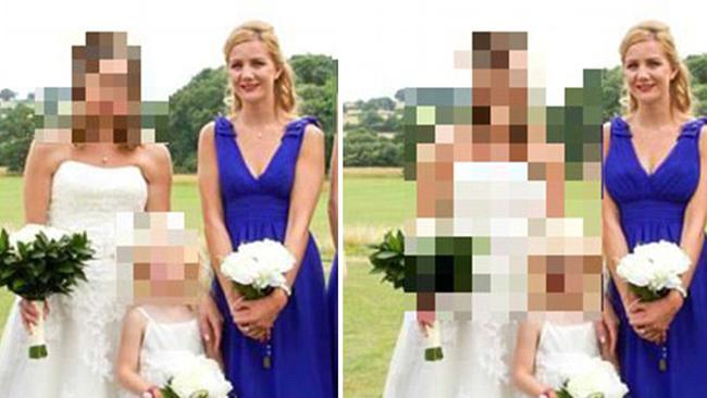 The wedding picture on the right flaunts more ample cleavage.