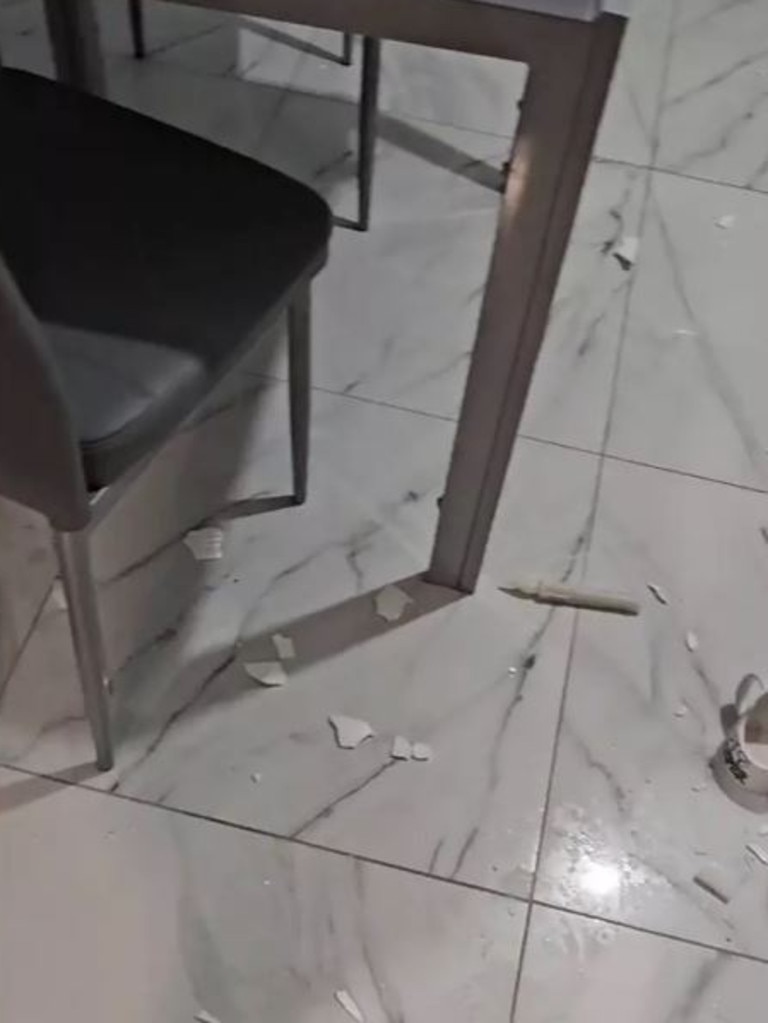 Shattered glass in the kitchen. Picture: SWNS