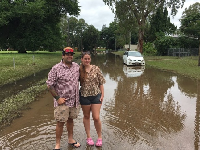 Residents woke up to moderate flooding in Giru on Sunday. Here are the water levels along Brooke St. Picture: Evan Morgan