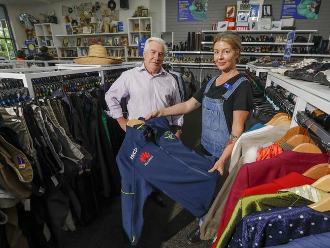 Vinnies CEO Toby oConnor and Vinnies centre manager Kathy Morris in the Vinnies store in Phillip, ACT. Picture: Sean Davey.