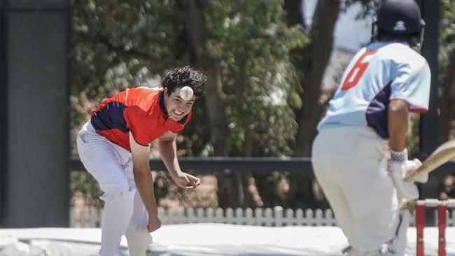 Cricket Youth Premier League: Southern Pioneers v Bayside Breakers. Mitchell Cestnik bowling for Pioneers. Picture: Valeriu Campan