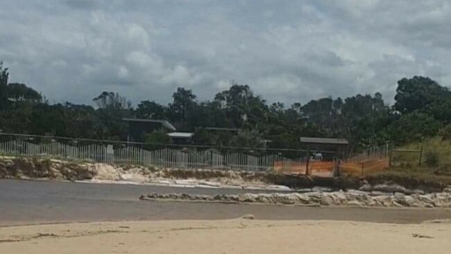 Sandbagging works have been taking place at Belongil, outside Elements of Byron Resort. Picture: Greg Jard