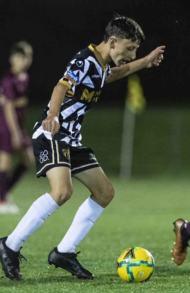 William Addison of Willowburn against TAS United in Football Queensland Darling Downs Community Juniors U13 Junior League grand final at Clive Berghofer Stadium, Friday, August 30, 2024. Picture: Kevin Farmer