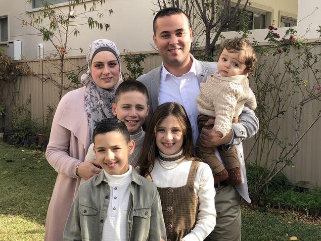 Councillor Bilal El-Hayek with wife Mayson and children Adam, Tasnim, Mustapha and Noah, during Eid celebrations at his Greenacre home. Picture: Lawrence Machado