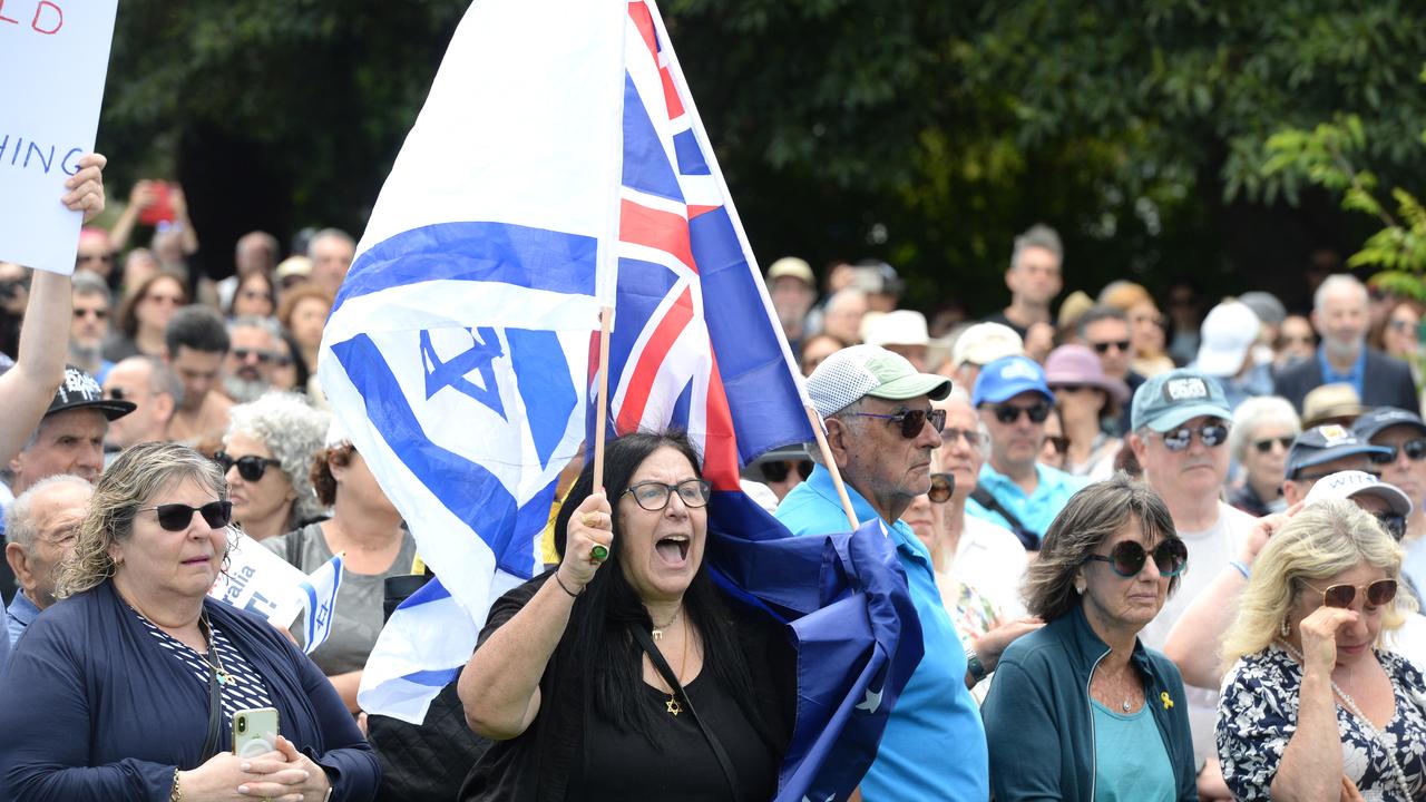 People gather for a vigil near the Adass Israel Synagogue on Sunday. Picture: NewsWire / Andrew Henshaw