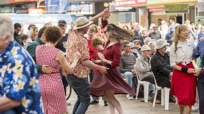 Swingtime Dance Studio members dance to Blue Rhythm Band music during the Manly Jazz Festival in 2019. Picture: Troy Snook