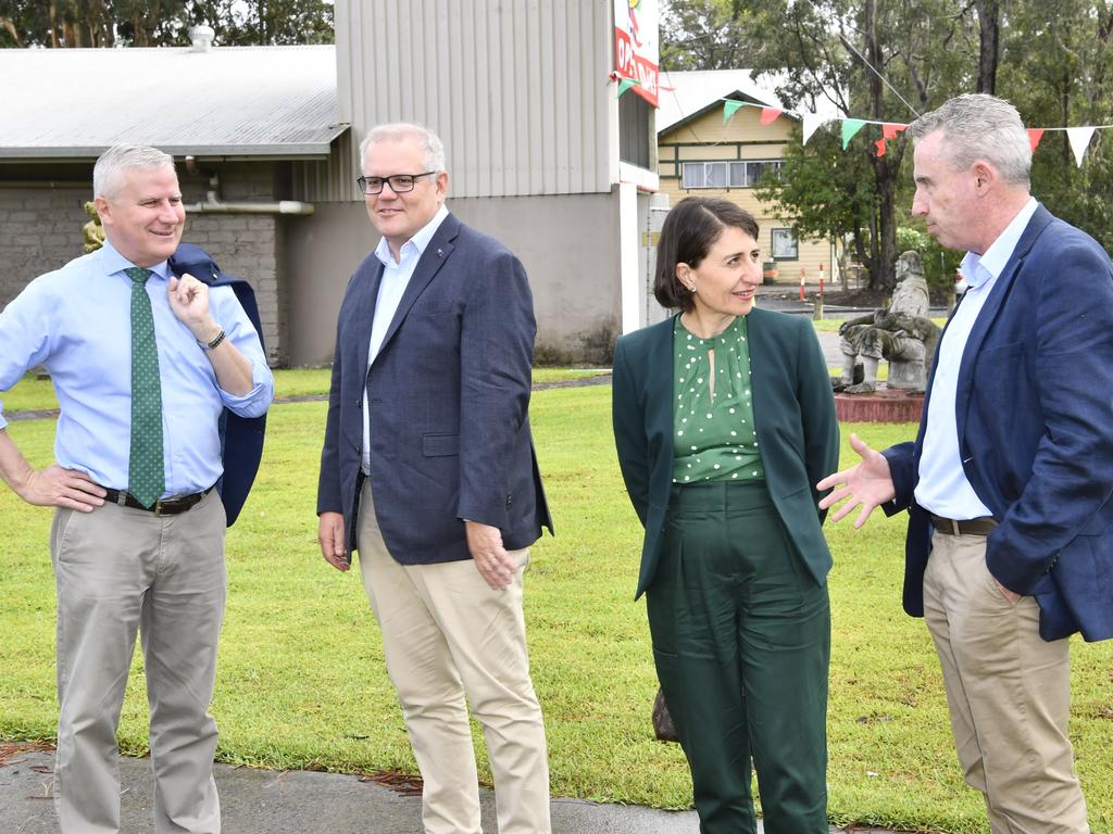 Scott Morrison unveiled an upgrade to the Pacific Highway, alongside Ms Berejiklian. Picture: Adam Hourigan