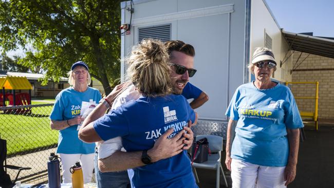 Opposition leader Zak Kirkup hugs his mother, Penni Hulston during the final day of Western Australia's state election.NCA NewsWire / Tony McDonough