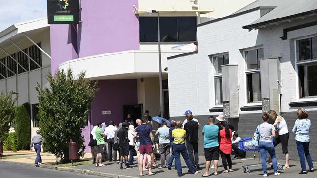 Crods outside Centrelink office. Picture: Bev Lacey