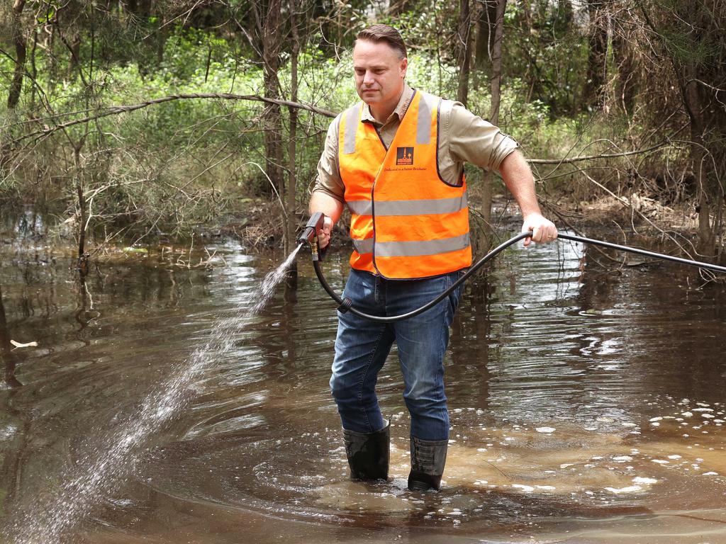 Lord Mayor Adrian Schrinner launches a sting on mosquito across more than 30 suburbs as Brisbane recovers from one of the worst flooding events in history, Bald Hills. Picture: Liam Kidston.