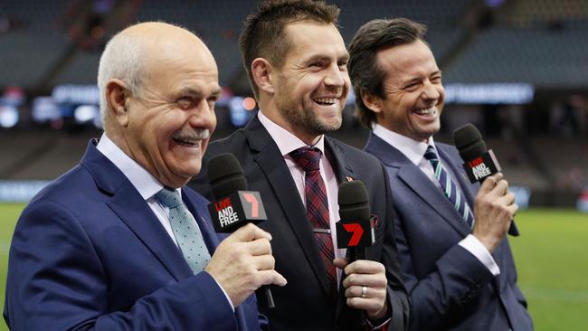 Luke Hodge (centre) is set for a permanent role in front of the camera alongside Hamish McLachlan and Leigh Matthews.